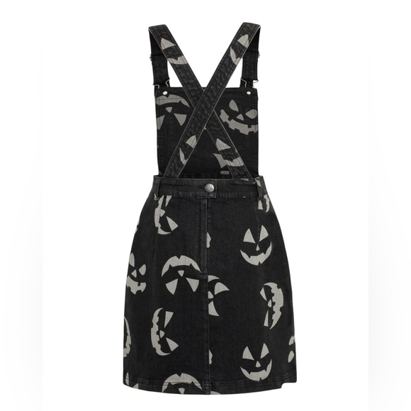 Hell Bunny Overall Skirt Womens Black Halloween Jackolantern Goth Spooky Size M - Picture 4 of 12